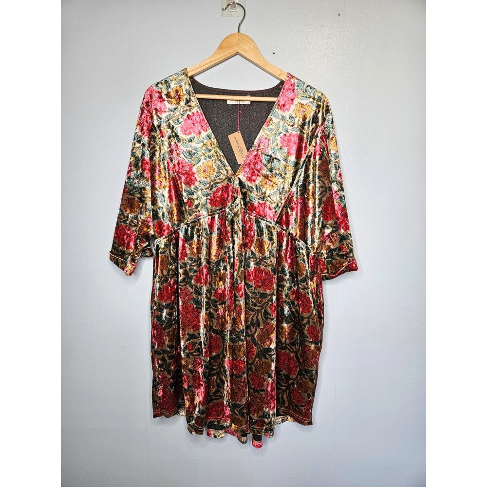 NATURAL LIFE Carly Floral Velvet Mini Dress XL Boho Babydoll Cottagecore NWT